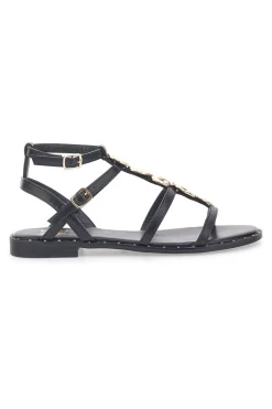 Sandali neri bassi con fascette incrociate e dettagli oro Me & Me 661