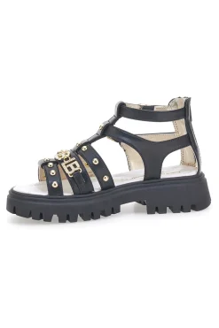 Sandali neri con borchie oro con sottopiede in pelle Laura Biagiotti 96219486