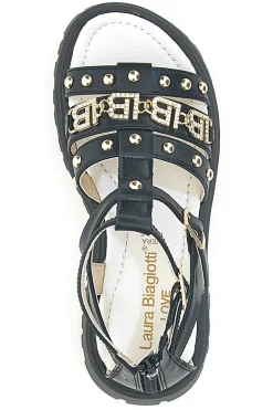 Sandali neri con borchie oro con sottopiede in pelle Laura Biagiotti 96219486