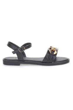 Sandali neri con catena oro e cinturino The First Chic PRE5384