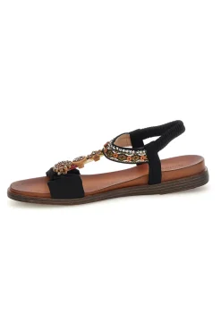 Sandali neri con dettagli gioiello e cinturino elasticizzato Quanna mel 560319