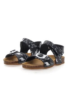 Sandali Neri Con Strappo In Velcro Plantare In Pelle Pitt Kids 47327