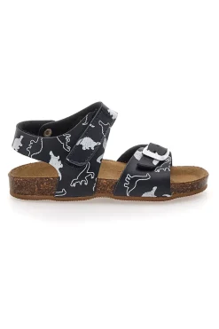 Sandali Neri Con Strappo In Velcro Plantare In Pelle Pitt Kids 47327