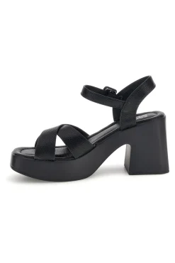 Sandali neri con tacco e plateau Prima riga BL501708