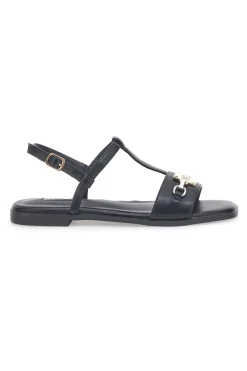 Sandali Neri Flat con Dettaglio Catena Ferre' F251