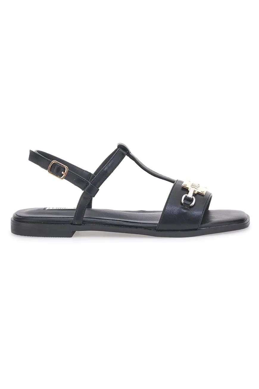 Sandali Neri Flat con Dettaglio Catena Ferre' F251