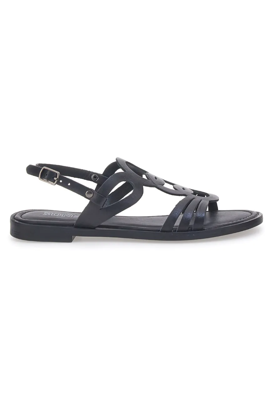 Sandali Neri Flat In Vera Pelle Pittarello Sun A6440101