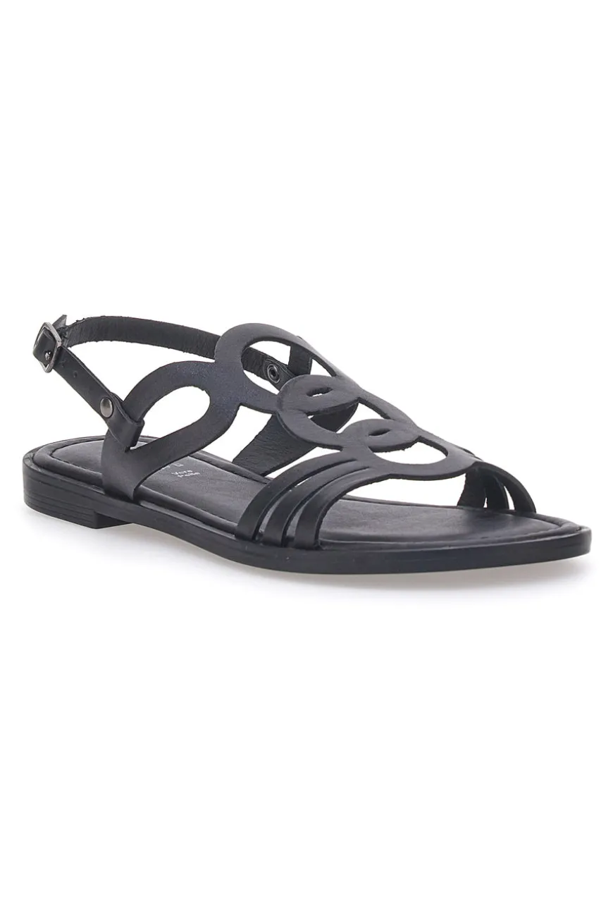 Sandali Neri Flat In Vera Pelle Pittarello Sun A6440101