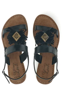 Sandali neri in vera pelle con frange Pittarello look IF10277