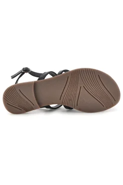 Sandali neri in vera pelle con frange e decoro frontale Pittarello look IF8162