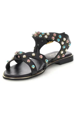 Sandali neri in vera pelle con borchie multicolor Pittarello look IF6980