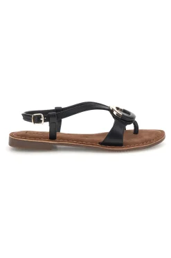 Sandali neri in vera pelle con decoro circolare frontale Pittarello look IF6532