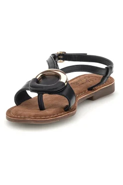Sandali neri in vera pelle con decoro circolare frontale Pittarello look IF6532