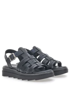 Sandali Neri in Vera Pelle Made in Italy PITTARELLO ROCK 15432
