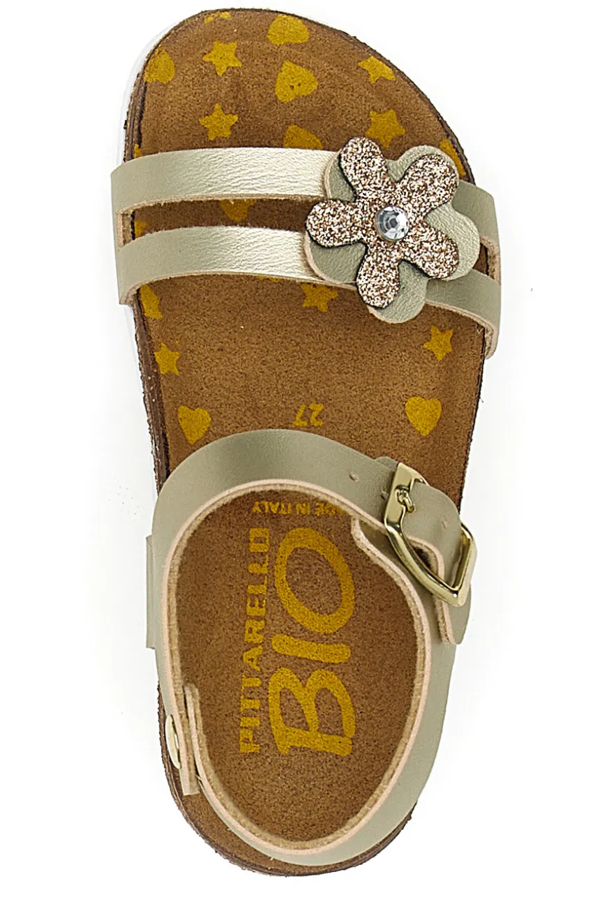 Sandali oro con fiore glitter Pittarello Bio 257A007SR