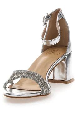 Sandali silver con tacco medio e fasce intrecciate con strass Galia GAE19921