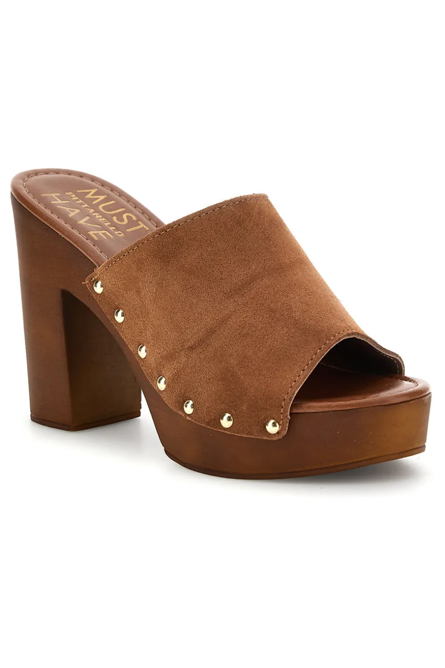 Sandalo marrone con tacco e borchie Pittarello Must Have 11233