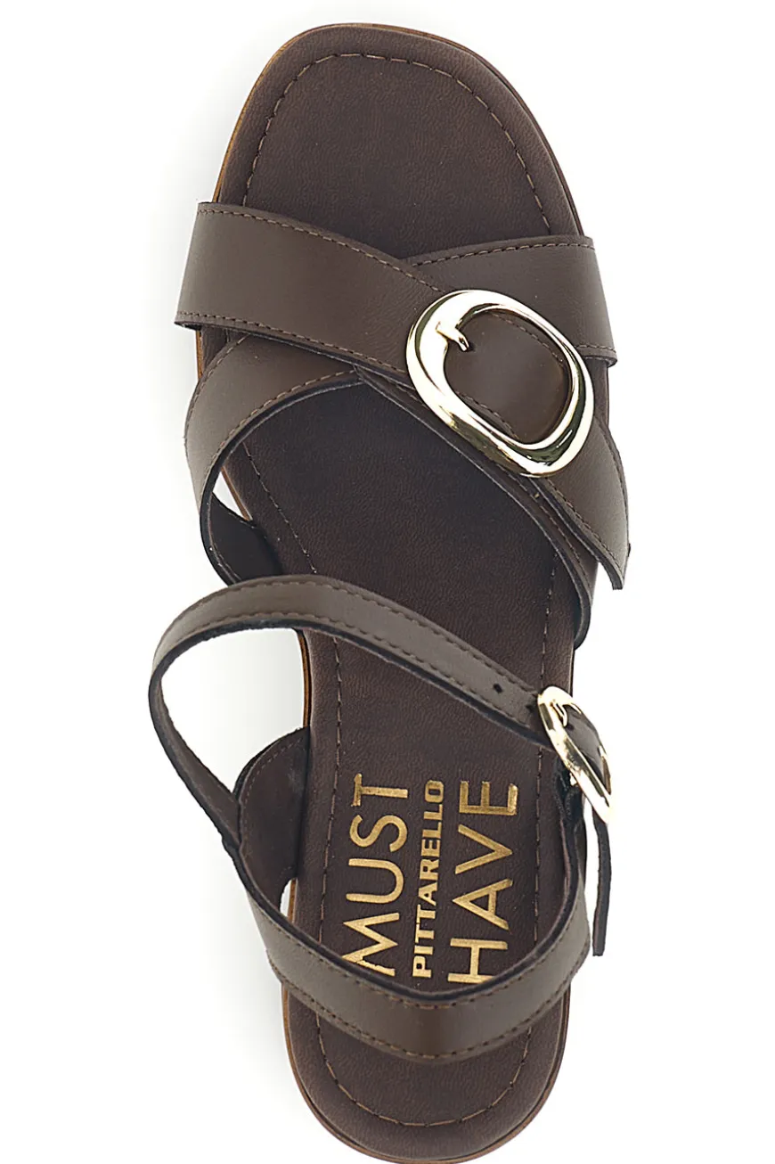 Sandalo marrone in pelle con tacco Pittarello Must Have 11927