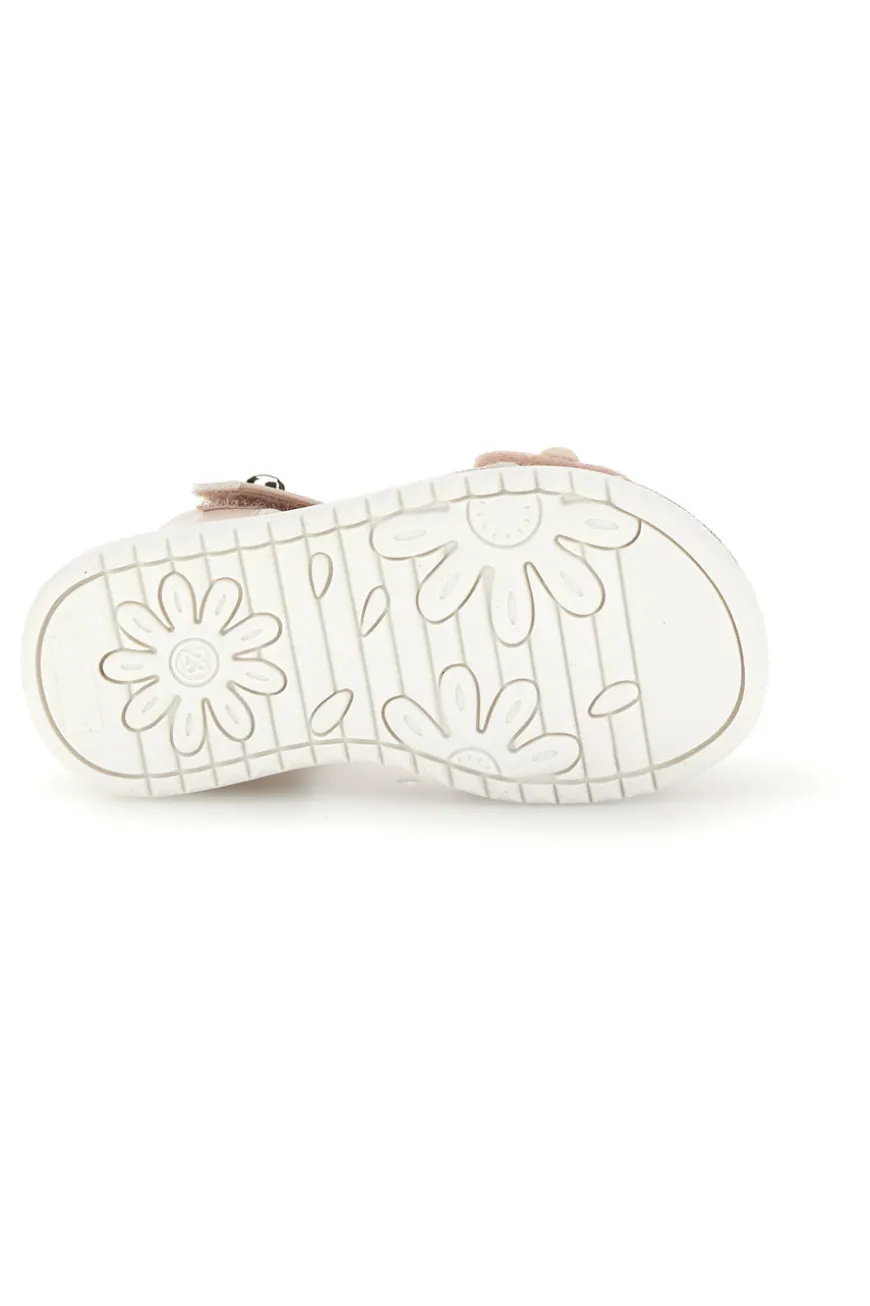 Sandalo Rosa Cipria Metallizzato con Applicazione Floreale e Strappo Grazie Girl 23012