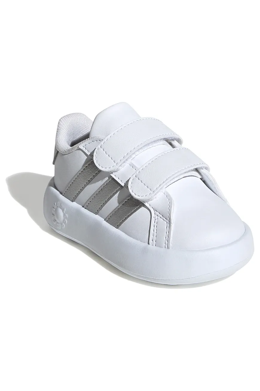 Scarpe bianche con strisce argento e suola Bubble memory Adidas Grand Court 2 CF I