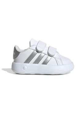 Scarpe bianche con strisce argento e suola Bubble memory Adidas Grand Court 2 CF I
