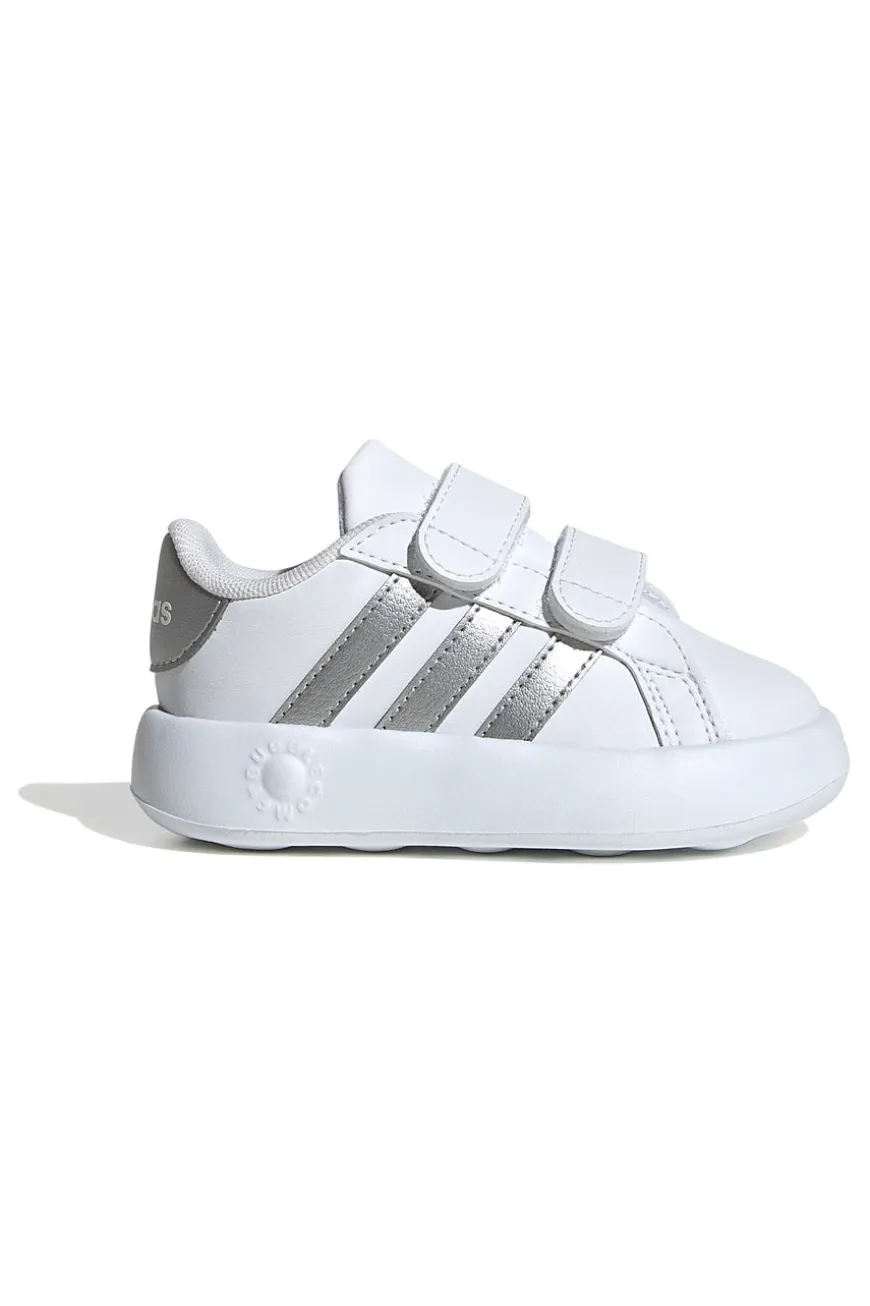 Scarpe bianche con strisce argento e suola Bubble memory Adidas Grand Court 2 CF I