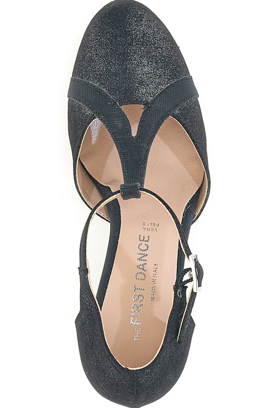 Scarpe da ballo nere con cinturino a T e suola in vera pelle The First Dance 6554