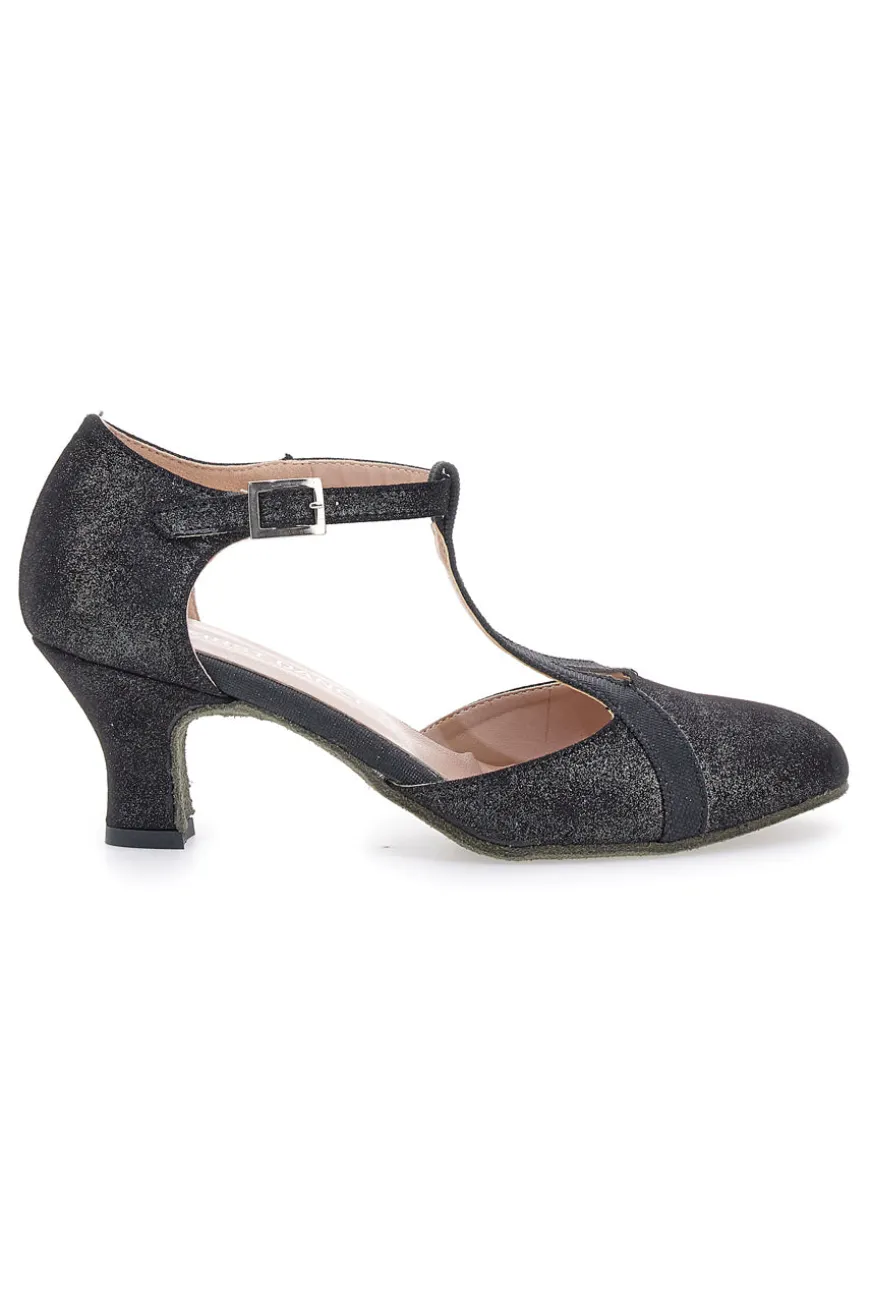 Scarpe da ballo nere con cinturino a T e suola in vera pelle The First Dance 6554