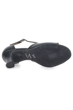 Scarpe da ballo nere open toe con cinturino a T e suola in pelle Mon dieu 117