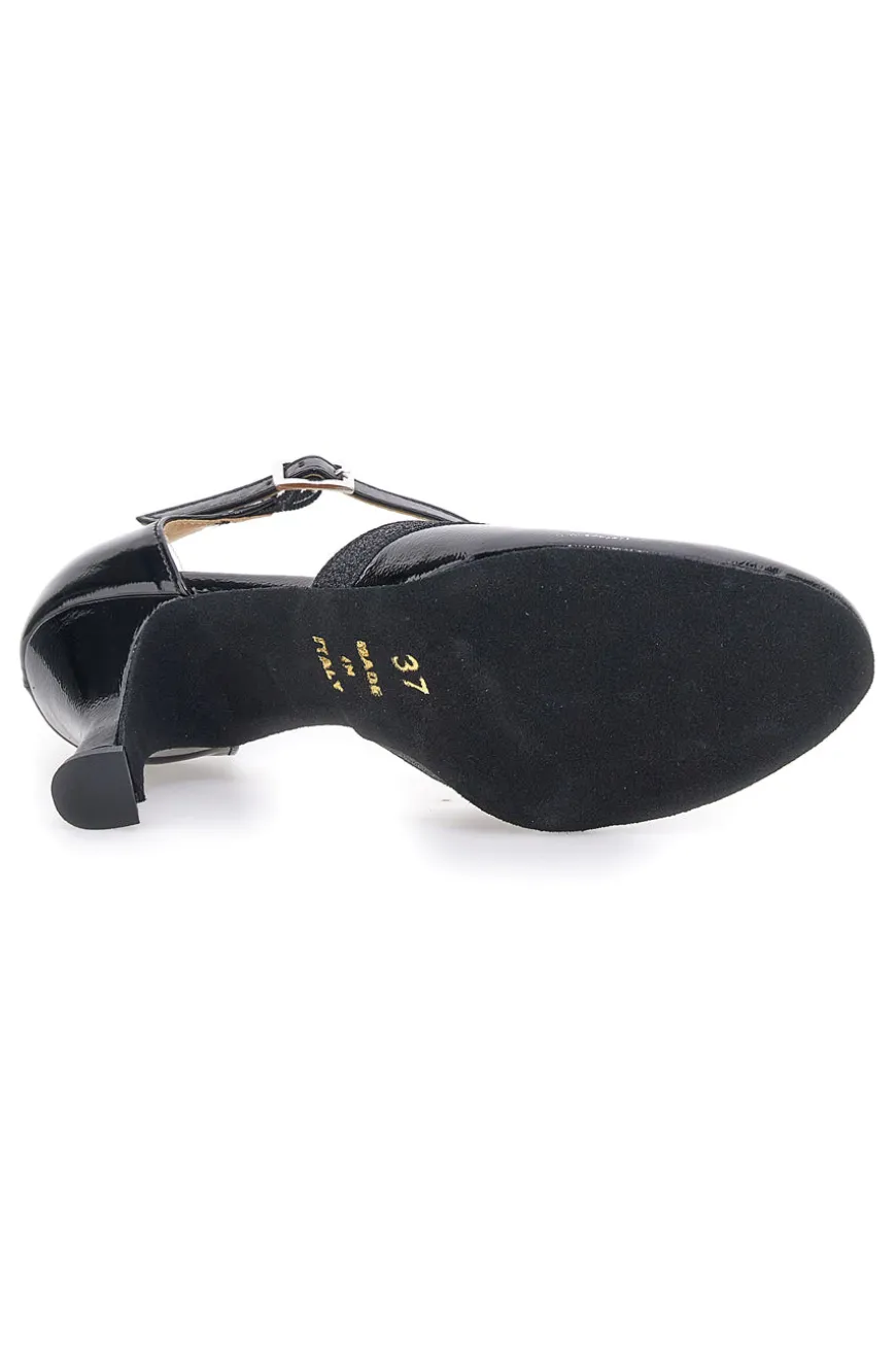 Scarpe da ballo nere vernice con cinturino e suola in pelle Mon Dieu Musique 211