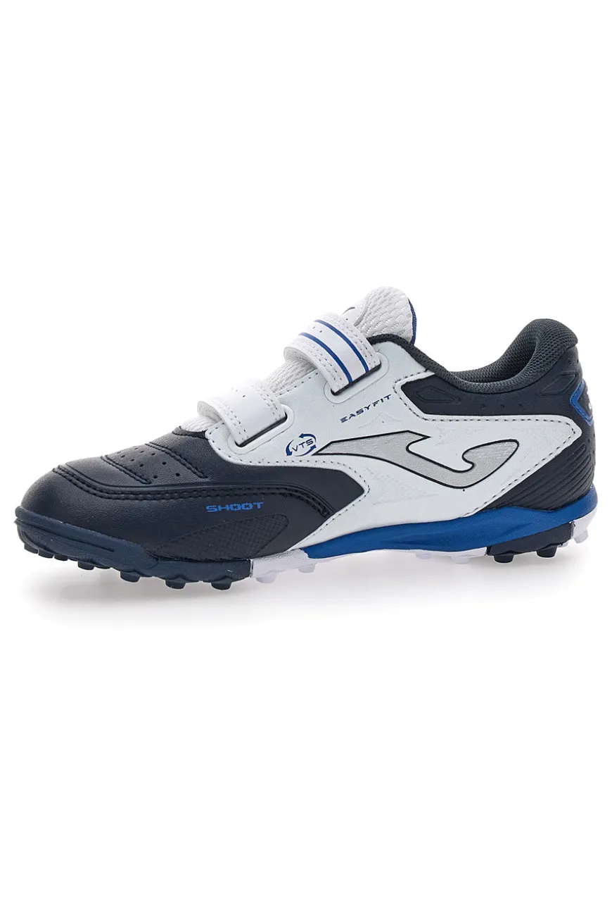 Scarpe da calcetto blu e bianche con doppio strappo Joma Cancha JR 2503