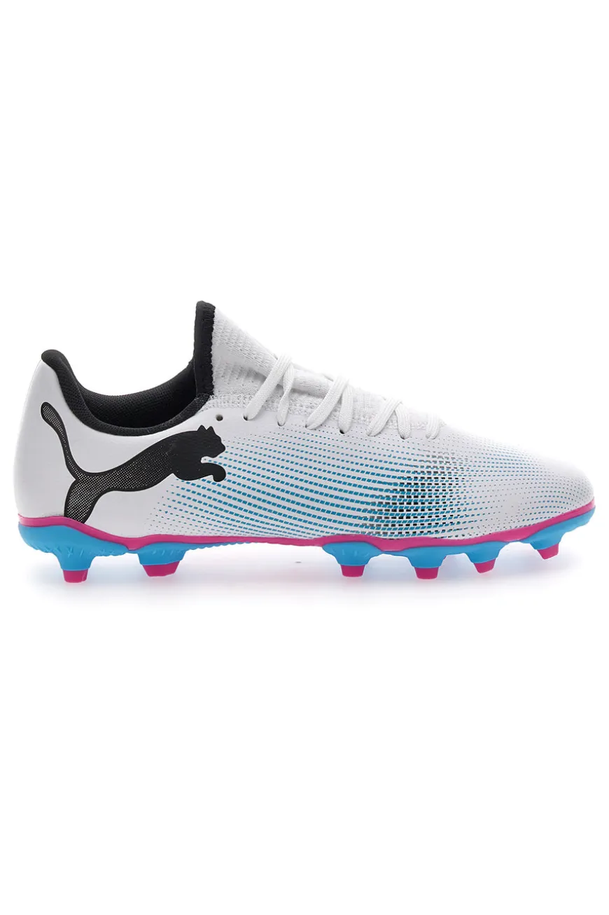 scarpe da Calcio Bianche con Tacchetti Azzurri Puma Future 7 Play FG/AG JR