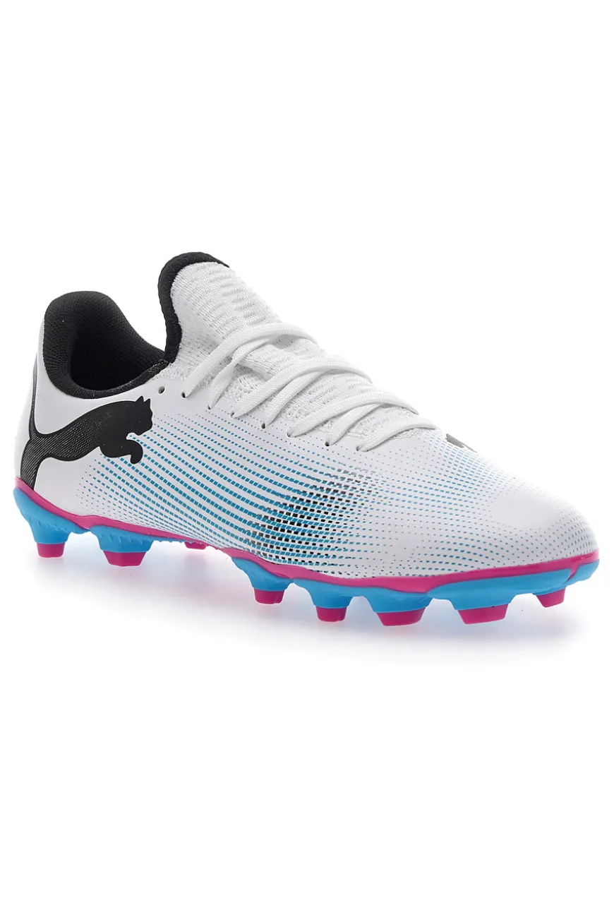 scarpe da Calcio Bianche con Tacchetti Azzurri Puma Future 7 Play FG/AG JR
