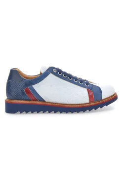 Scarpe Stringate Bianche e Blu In Vera Pelle Made in Italy Pittarello Plus PT325