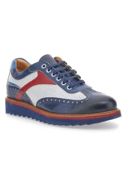 Scarpe Stringate Bianche e Blu In Vera Pelle Made in Italy Pittarello Plus PT321