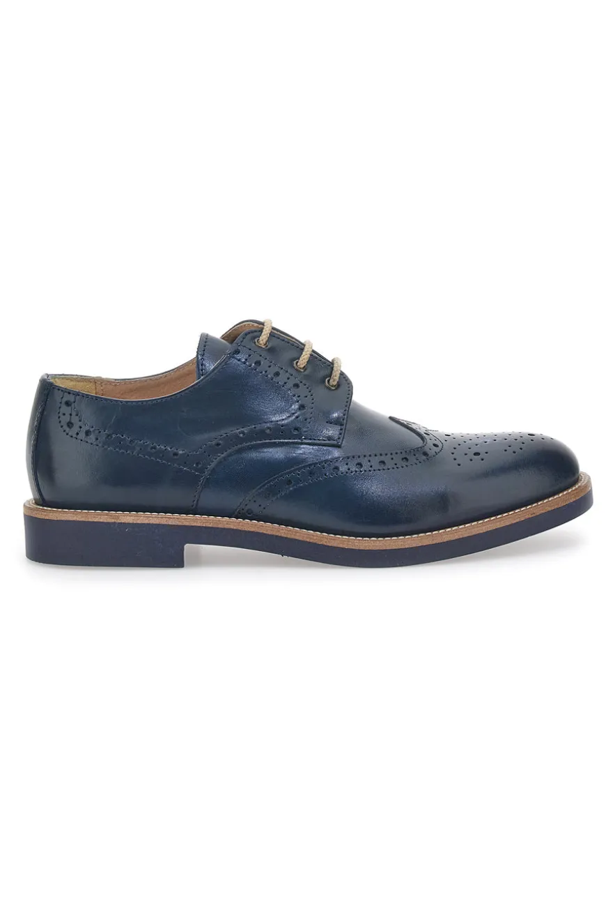 Scarpe Stringate Blu Con Ricamo All'Inglese Pittarello 8023