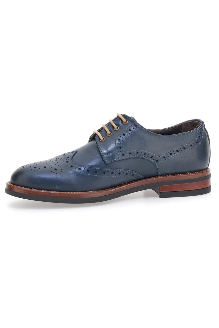 Scarpe Stringate Francesine blu in pelle con lavorazione brogue Pittarello 06