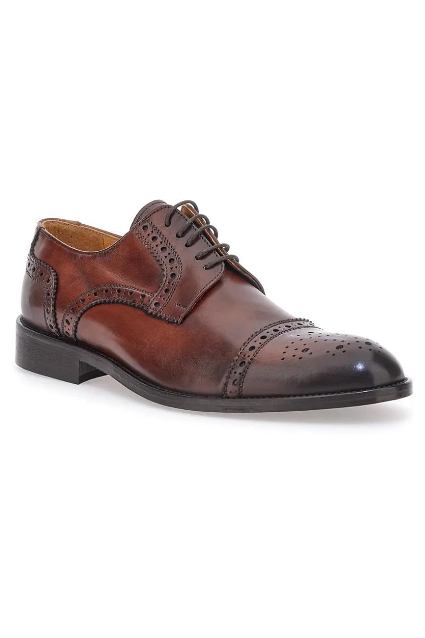 Scarpe Stringate Marroni In Vera Pelle Pittarello Plus 85