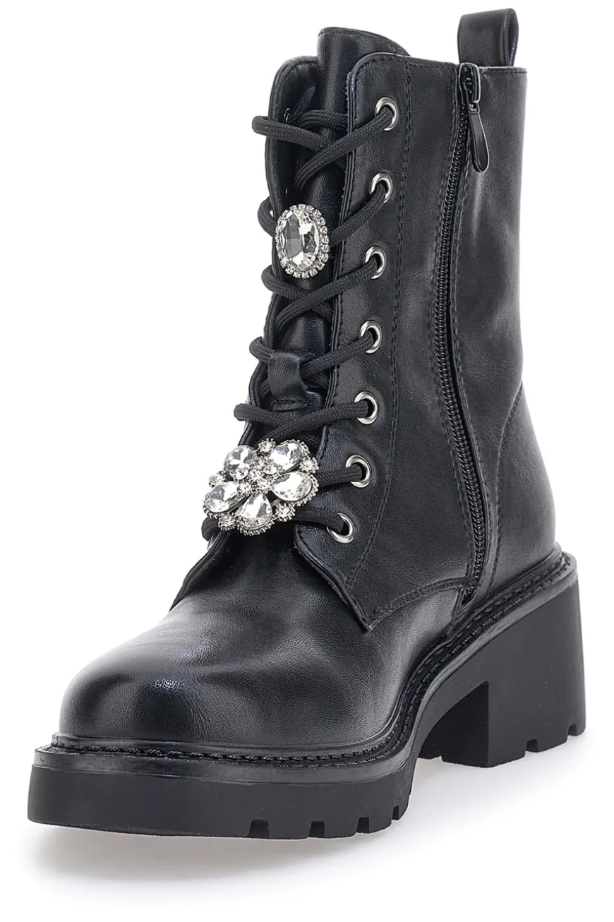 Schwarze Amphibien mit Charms und seitlichem Reißverschluss The First 502