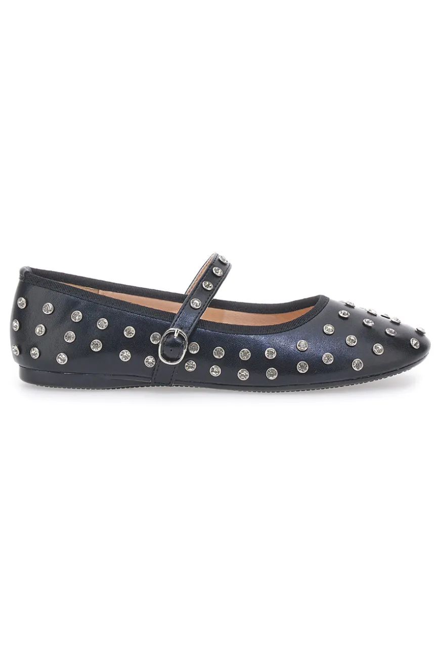 Schwarze Ballerinas mit Nieten und Riemen LE HAVRE PARIS PL25801
