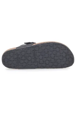 Schwarze Flip-Flops mit Schnalle und Innensohle aus echtem Leder Bio Up 204