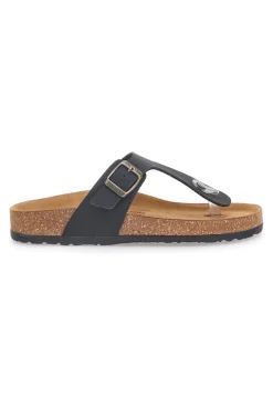 Schwarze Flip-Flops mit Schnalle und Innensohle aus echtem Leder Bio Up 204