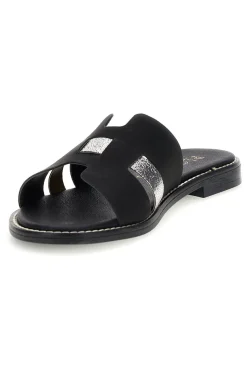 Schwarze Hausschuhe mit Metallic-Einsätzen Plocadi MAT16