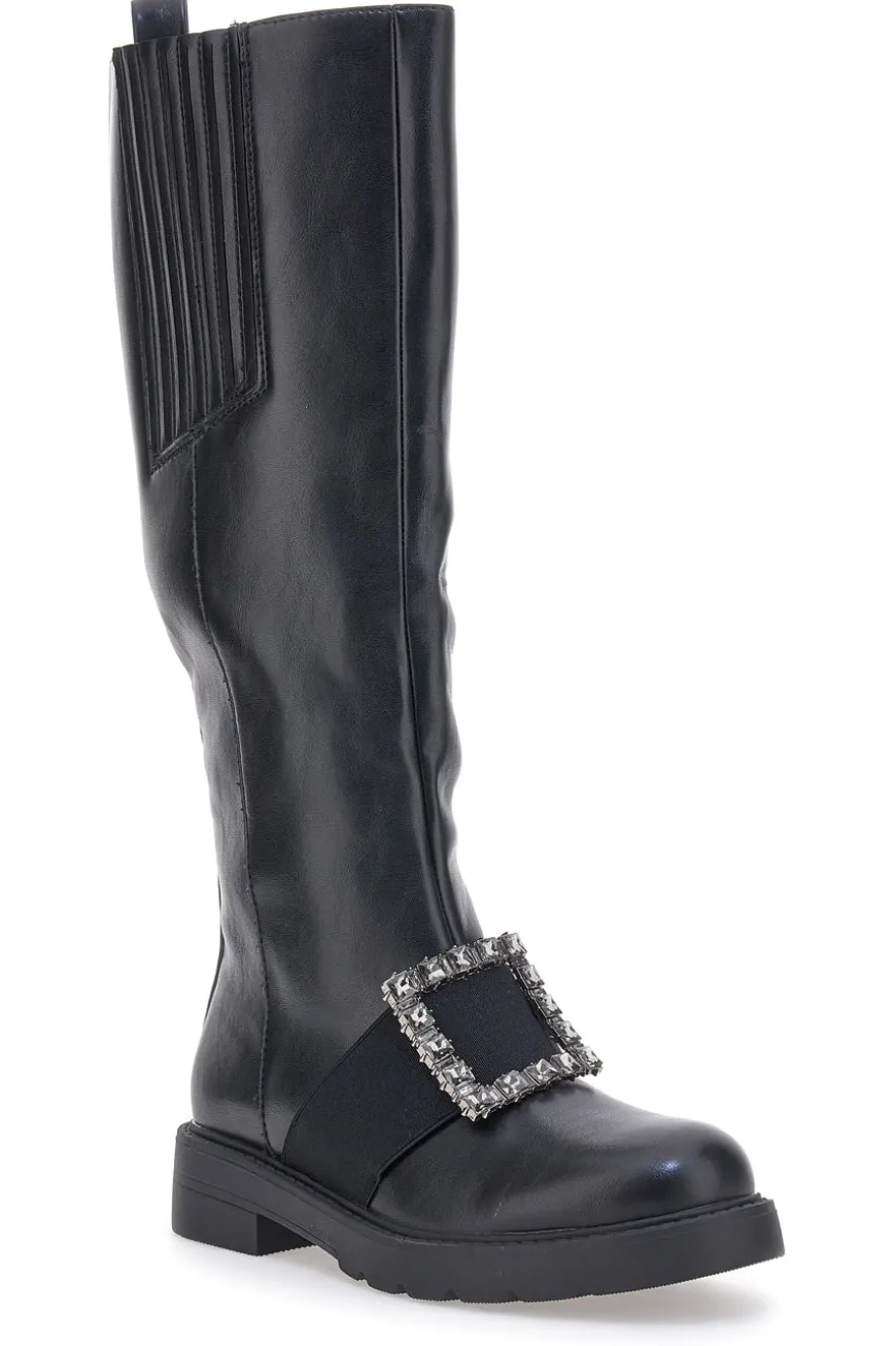 Schwarze hohe Stiefel Dame Rose 845