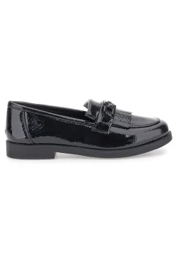 Schwarze Lack-Loafer mit Fransen und Prima Riga-Riemen MINA1995