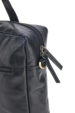 Schwarze Leder Aktentasche mit Reißverschluss und Schulterriemen Nbg 333-1