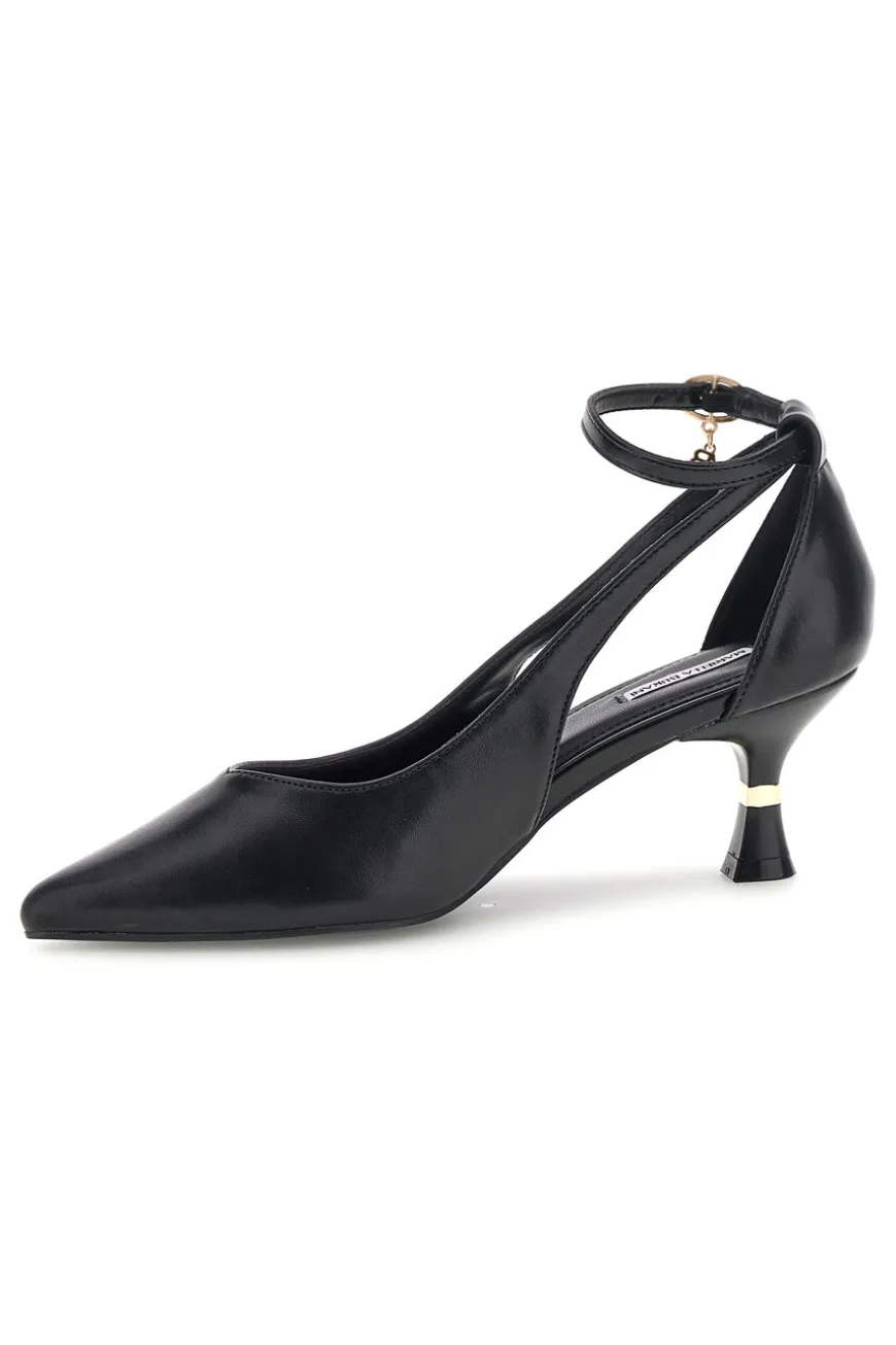 Schwarze Pumps mit Knöchelriemen und geformtem Absatz Burani 51851c1204