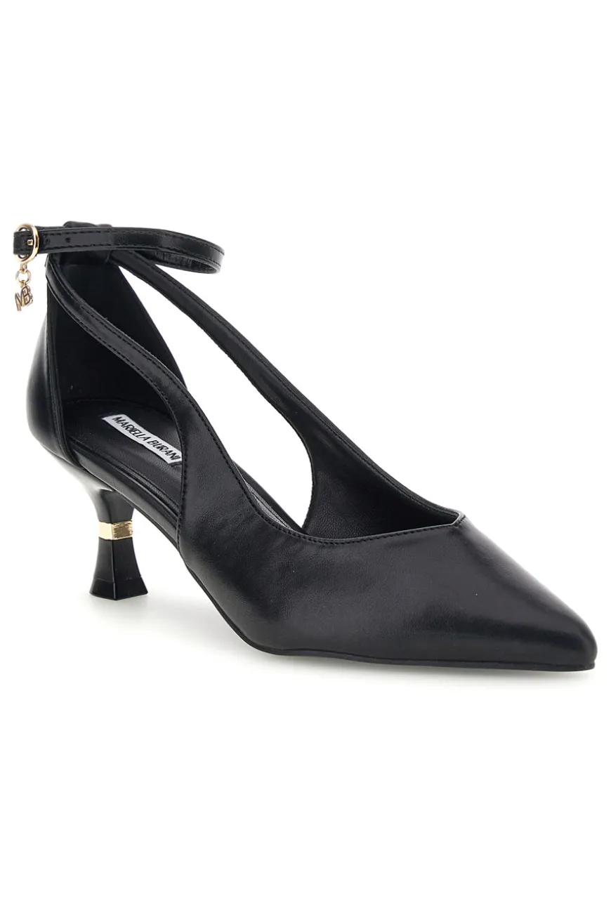 Schwarze Pumps mit Knöchelriemen und geformtem Absatz Burani 51851c1204