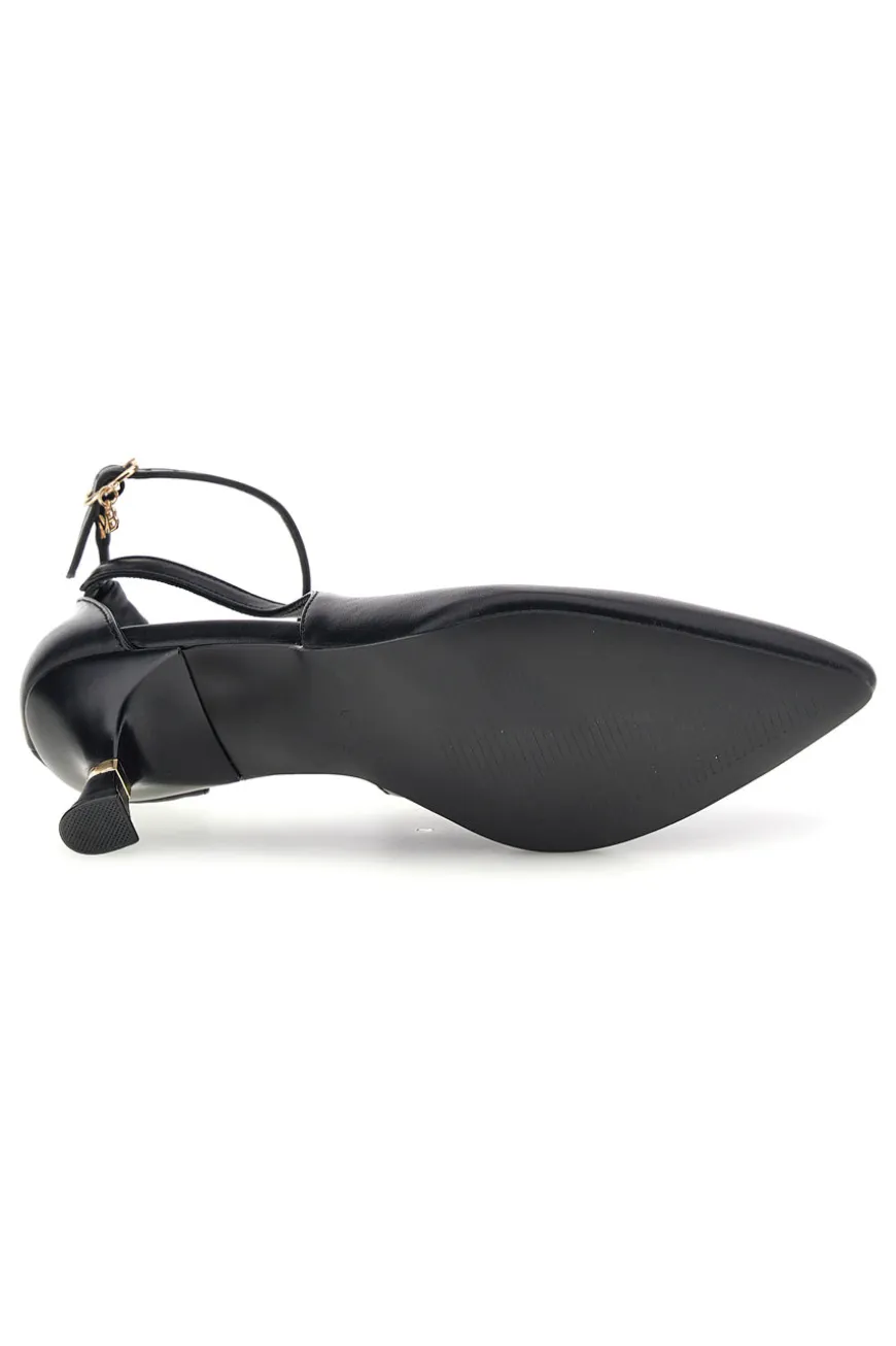 Schwarze Pumps mit Knöchelriemen und geformtem Absatz Burani 51851c1204