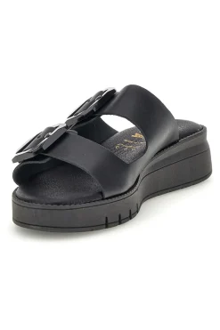 Schwarzer Slipper mit doppeltem Riemen und Schnallen Prima riga V113